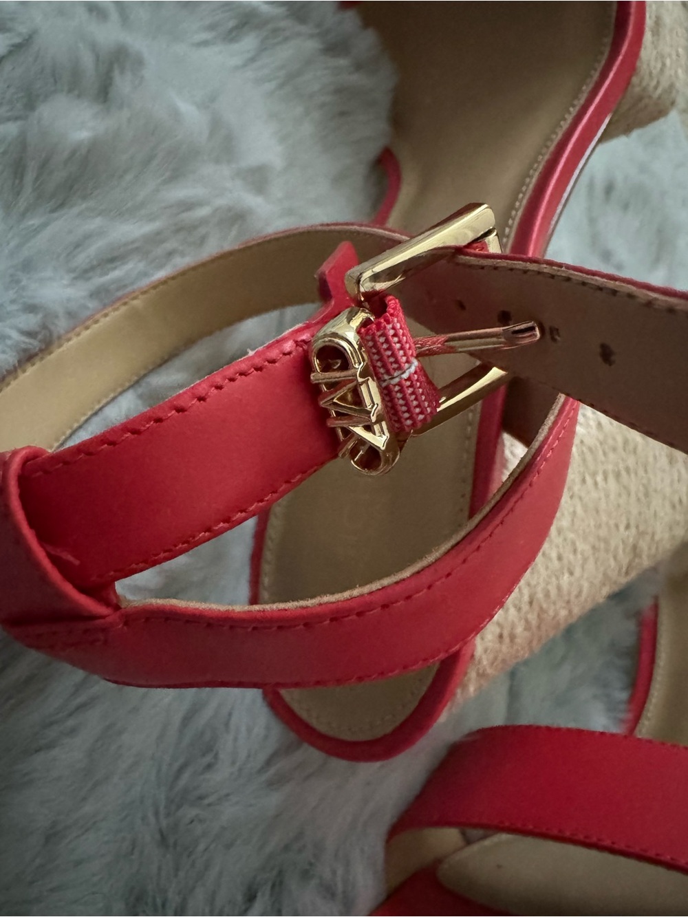 Michael Kors Red Woven-Platform Ankle Strap - Picture 3 of 3
